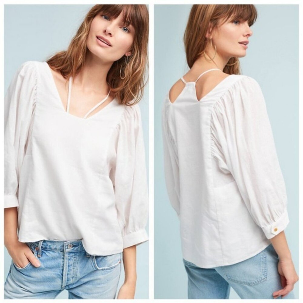 NWT Anthro Akemi + Kin Sylvia Balloon Sleeve White Linen Blouse